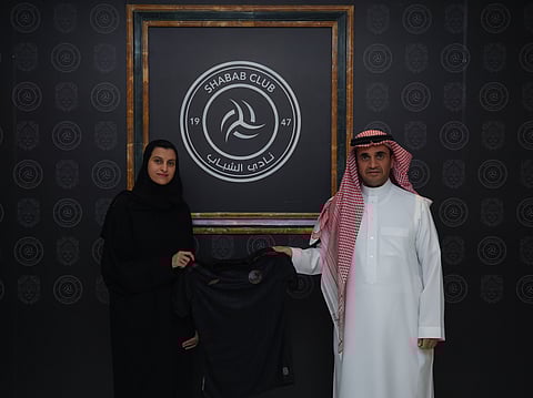 رئيس مجلس إدارة نادي الشباب خالد البلطان والأميرة ريم بنت عبدالله