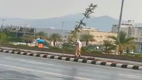 المواطن يثبت الشجرة المتأثرة بالأمطار