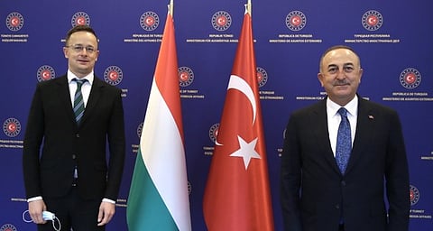 وزير الخارجية التركي مع نظيره المجري