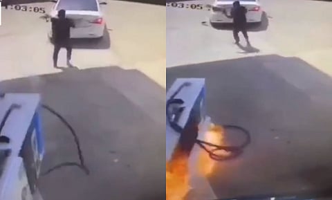 حريق مروع في محطة وقود