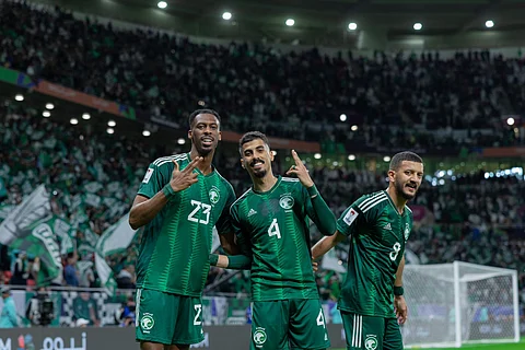 جانب من فرحة المنتخب السعودي بالهدف الأول