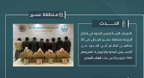 القبض على 8 مخالفين لتهريبهم 144 كيلوجرامًا من القات في عسير