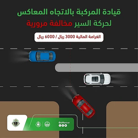 «المرور» تُوضح قيمة مخالفة قيادة المركبة بالسير عكس الاتجاه