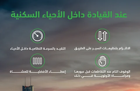 «المرور» تصدر تعليمات بشأن قيادة السيارات داخل الأحياء السكنية