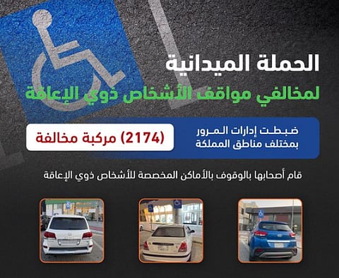 «المرور»: ضبط 2174 مركبة مخالفة وقف أصحابها بأماكن ذوي الإعاقة