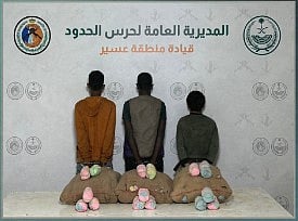 حرس الحدود بعسير يقبض على 3 يمنيين وإثيوبيين لتهريبهم 60 كيلو جراما من القات المخدر