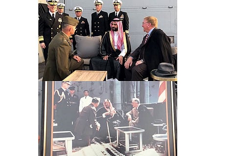 صورة تاريخية تجمع سفير المملكة بالبحرين مع حفيد الرئيس روزفلت