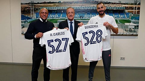 بنزيما يحتفل بتحطيم رقم البرازيلي روبرتو كارلوس مع ريال مدريد