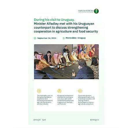 Minister of Environment, Water and Agriculture Eng. Abdulrahman Alfadley and his accompanying delegation, who are on an official visit to Uruguay