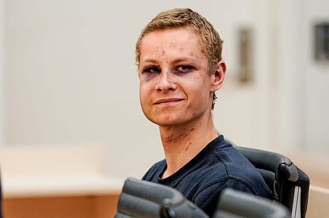Philip Manshaus, the suspect of an armed attack at Al-Noor Mosque and killing his stepsister appears in court in Oslo, Norway