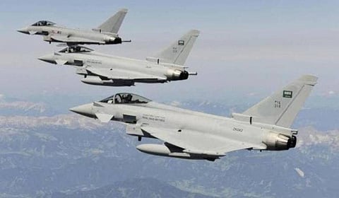 Arab Coalition fighter jets target Houthi militia in Hajjah province, Yemen