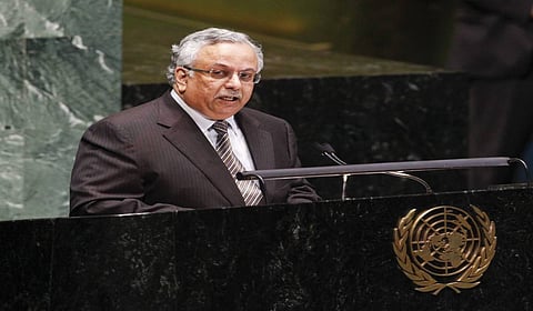Abdullah Al-Muallimi delivers his speech at the Security Council session