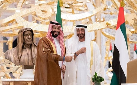 Saudi Arabia's Crown Prince Mohammed bin Salman with Abu Dhabi's Crown Prince Sheikh Mohammed bin Zayed al-Nahyan