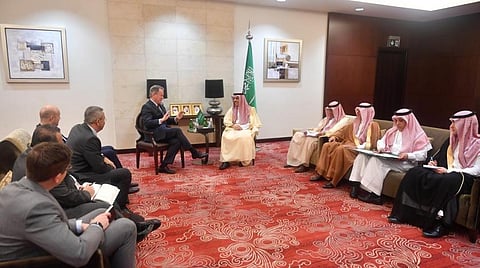 Saudi FM Prince Faisal bin Farhan receives the WFP director in Riyadh. (SPA)