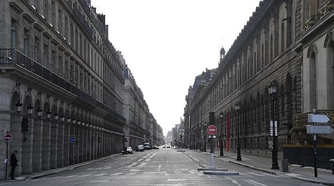 A view of an empty Rue de Rivoli in Paris, France, on March 15, 2020. (Getty Images)