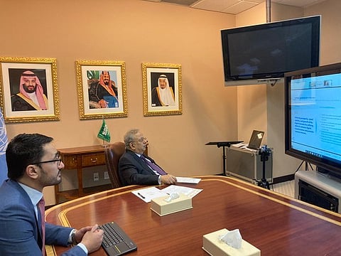 Saudi Arabia’s ambassador to the UN, Abdallah Al-Mouallimi chaired a virtual meeting on Myanmar. (File/Twitter/@ksamissionun)