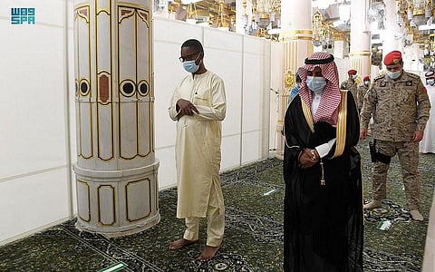 Mauritanian Prime Minister Mohamed Ould Bilal visited the Prophet’s Mosque in Madinah during his visit to Saudi Arabia. (SPA)