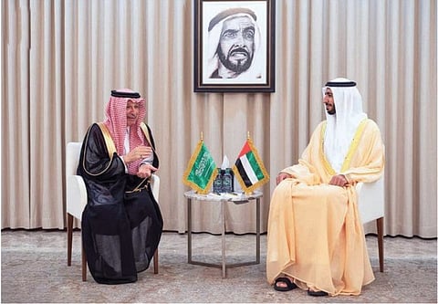 Saudi minister of state Kattan meets with UAE’s Sheikh Shakbout