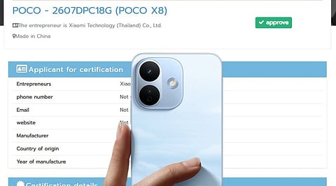 Poco X8 Appears on NBTC, IMDA Platforms, 5G Support Confirmed