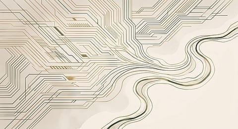 Abstract illustration representing algorithmic data patterns converging with human-guided