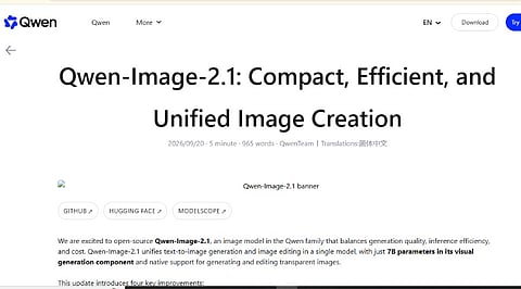 Alibaba Launches Qwen-Image-2.1 with 7B Parameters, Native Transparency and Support for 10 Reference Images.