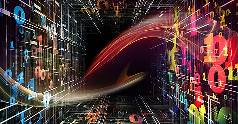 Number Tunnel series. Backdrop composed of colorful numbers and light waves in perspective and suitable for use in the projects on computers, mathematics, science and education; Shutterstock ID 156047477; PO: DG