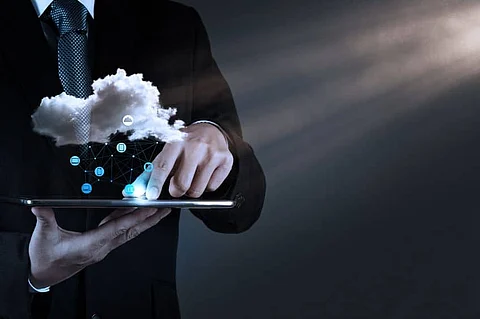 21270894 - businessman hand working with a cloud computing diagram on the new computer interface as concept