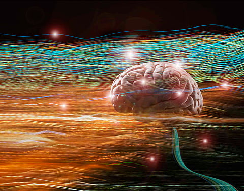 Brain floating in light trails