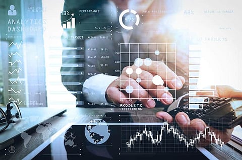 Intelligence (BI) and business analytics (BA) with key performance indicators (KPI) dashboard concept.businessman working with calcurator and smart phone and laptop computer.