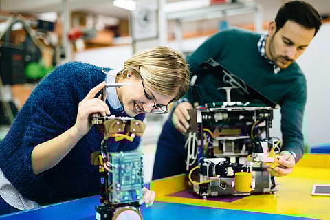 Robotics engineer students teamwork on project