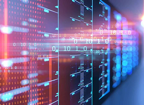 server room 3d illustration with node base programming data design element.concept of big data
storage and cloud computing technology.