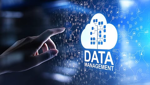 Data management system, cloud technology, Internet and business concept.