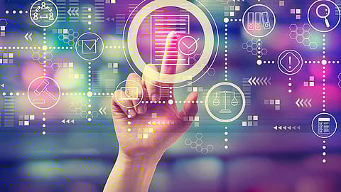 Compliance theme with hand pressing a button