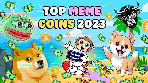 What are the Top 5 Meme Coins of 2023? The Best Meme Coins to Buy Now including Shiba Inu, Pepe Coin, Wall Street Memes, ApeMax, and Dogecoin.
