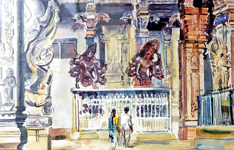 1962. பத்துமணி நேரத்தில் வரைந்த மதுரை மீனாட்சி அம்மன் ஆலயக் காட்சி