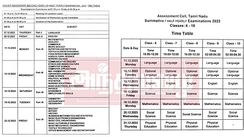6-12 வகுப்புகளுக்கு அரையாண்டுத் தேர்வு- தேதிகள் விவரம்!