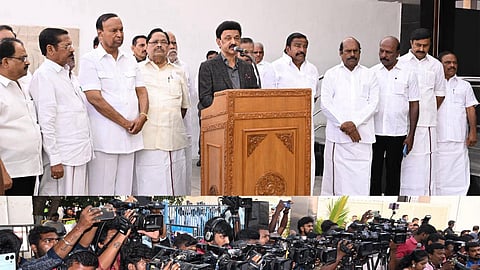 சென்னை விமான நிலையத்தில் செய்தியாளர்களைச் சந்தித்த மு.க.ஸ்டாலின்