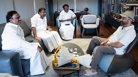 கமல்ஹாசனுடன் அமைச்சர் நேரு, ஆ.இராசா