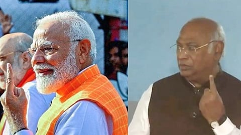 வாக்களித்த பின்னர் மோடி, கார்கே