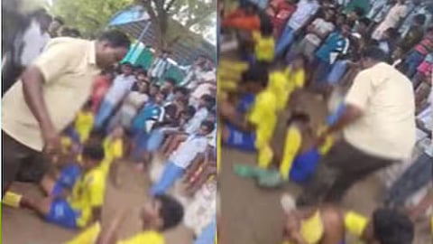 மாணவர்களை எட்டி உதைக்கும் உடற்கல்வி ஆசிரியர் அண்ணாமலை