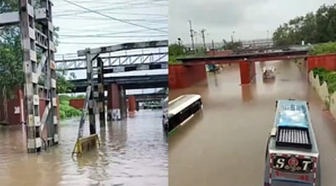 கனமழையில் மூழ்கிய ரயில் தண்டவாளங்கள்