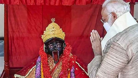 Prime Minister Narendra Modi performs Pooja at the Jeshoreshwari Kali Temple, in Satkhira, Bangladesh.