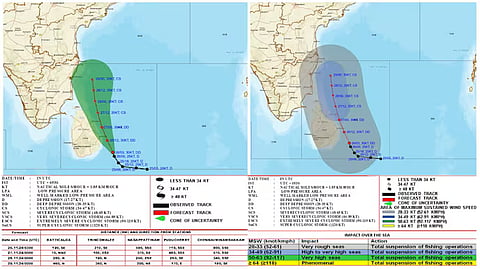 Forecast track of cyclonic formation over southwest Bay of Bengal as provided by IMD on November 26.