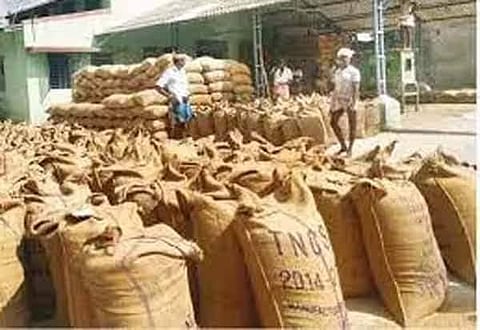 மழையில் நனைந்து வீணாகும் நெல் மூட்டைகள்!