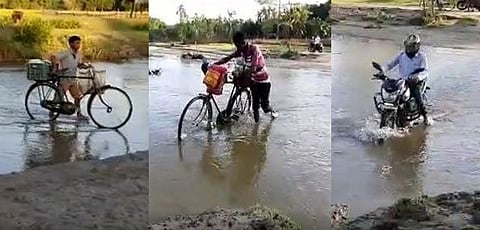 উন্নয়নৰ ফোপোলা স্বৰূপ : নাৰায়ণপুৰত নদীৰ মাজেৰেই যাতায়ত ৰাইজৰ