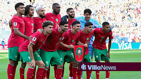 Morocco players take their team photo before their clash with Brazil on 13 June.