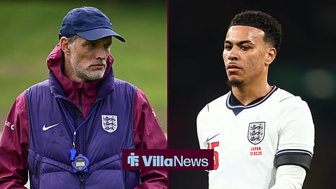 Thomas Tuchel in England training looking in the direction of Morgan Rogers, who is in action for England in a friendly, against Japan.