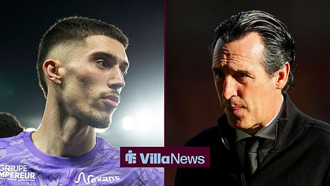 Robin Risser and Aston Villa manager Unai Emery