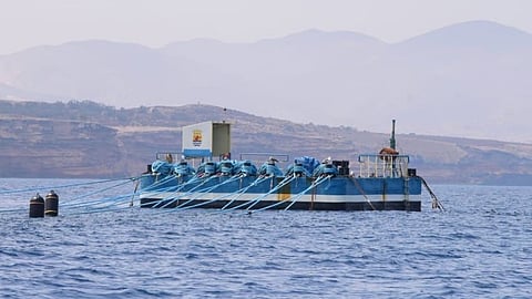 Semi-submersible mussel farm demonstrator deployed off Morocco