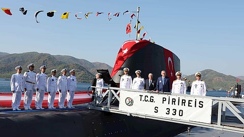 Commissioning ceremony of the Turkish Navy submarine TCG PiriReis, August 24, 2024. Turkish President Recep Tayyip Erdogan (third from right on gangplank) attended the ceremony as guest of honour.